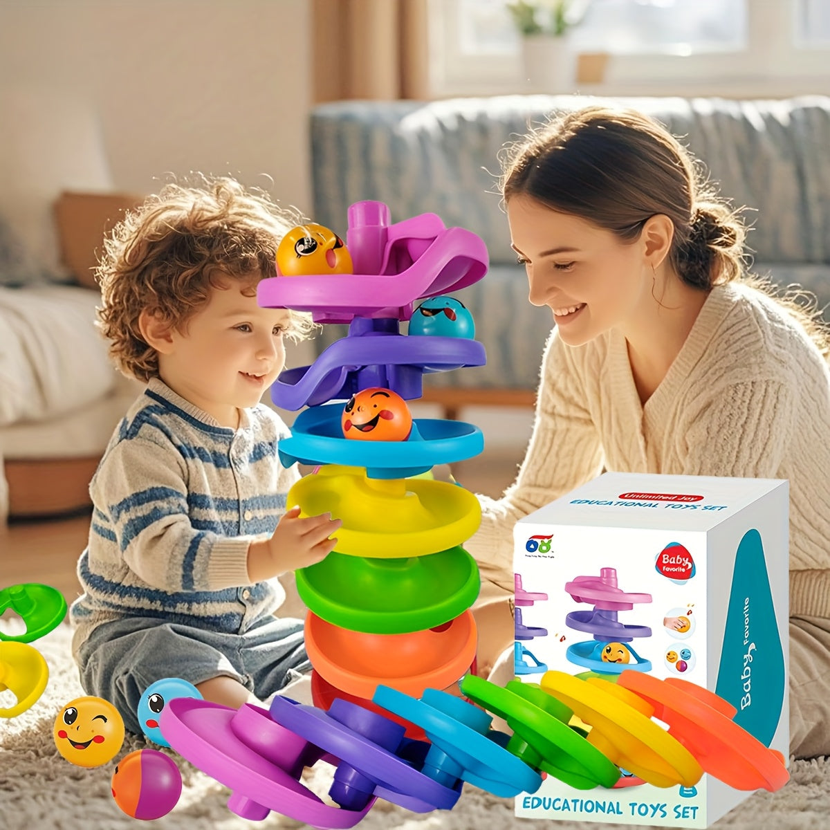 Ball Drop and Roll Tower Toy for 6M Kids