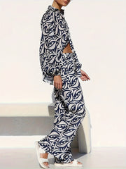  Allover Print Blouse & Pants 2 Piece Set