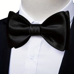 Formal Men's Silk Bow Tie Solid Pre self Bow Tie Square Cufflink Wedding Set