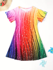 Girls Rainbow Flutter Trim Dress