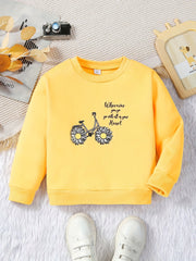 Floral Bicycle Graphic Sweatshirt For Girls Comfy Round Neck Pullover Tops