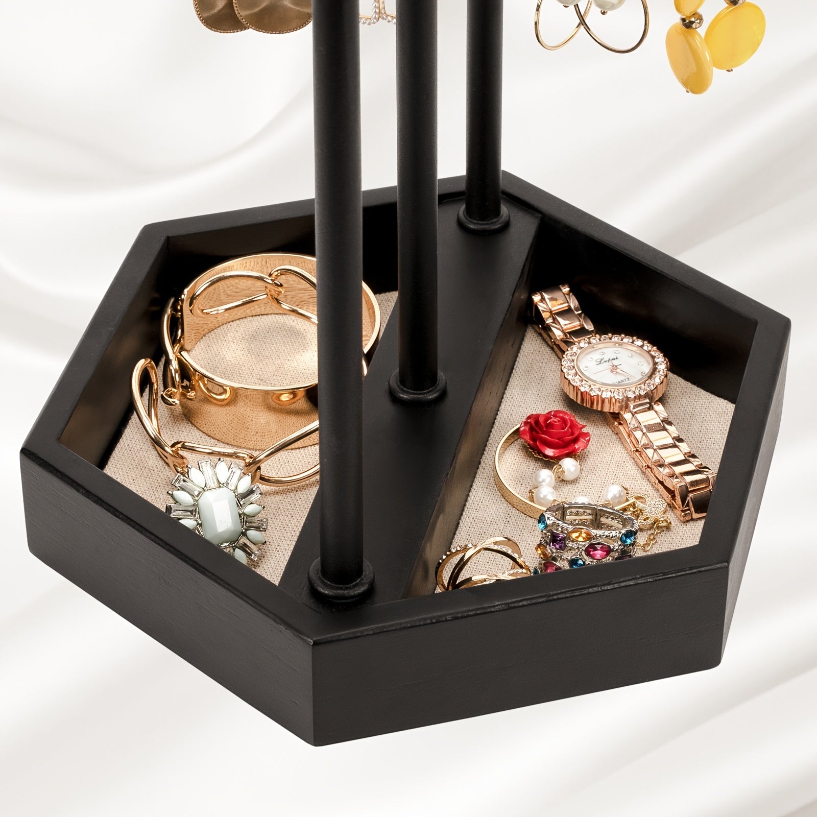 Emfogo Earring Organizer Triple Rods 5 Layer Jewelry Holder Stand