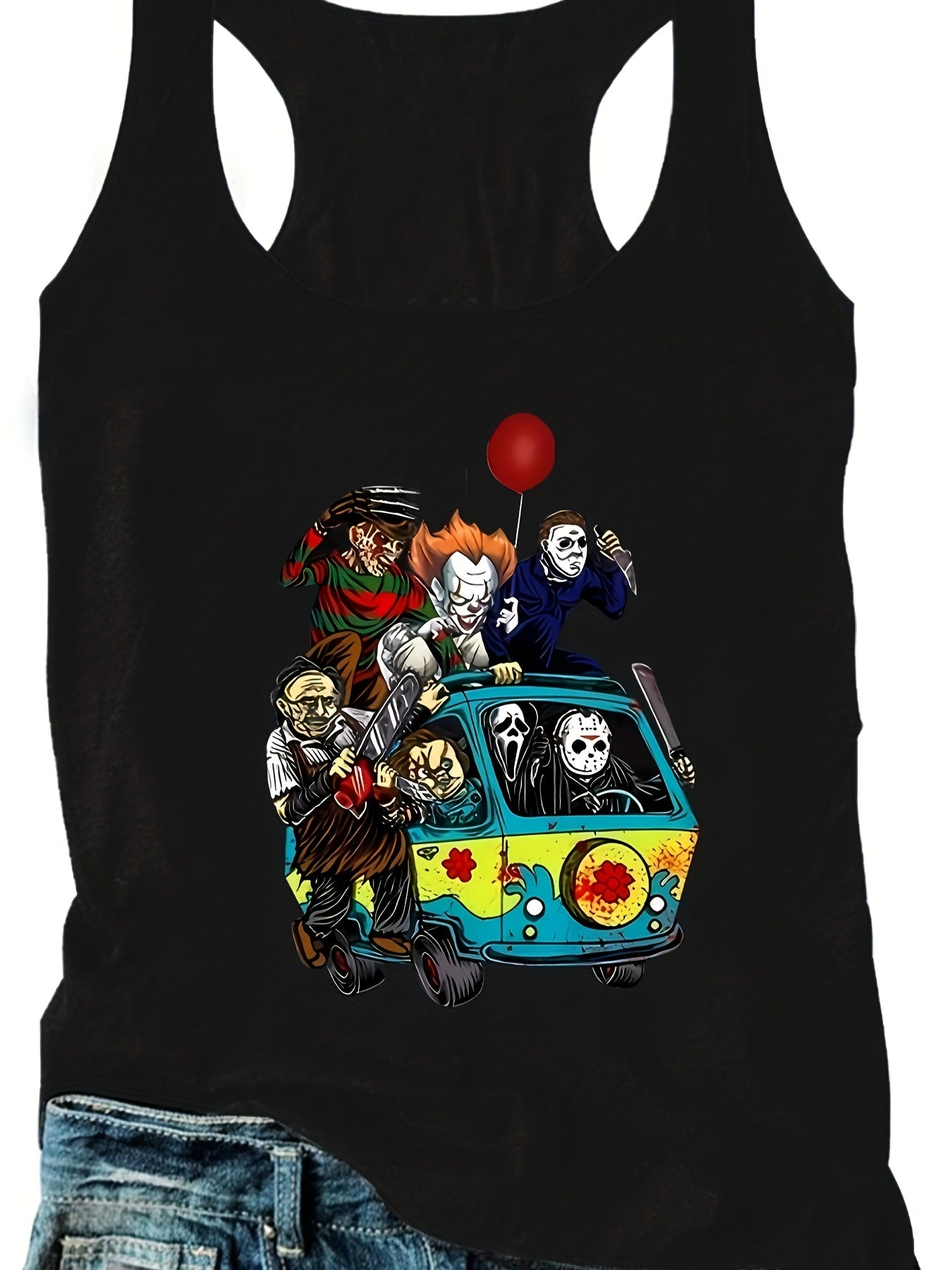  Halloween Tank Top Women's Plus Horror Cartoon Figure Print Tank Top