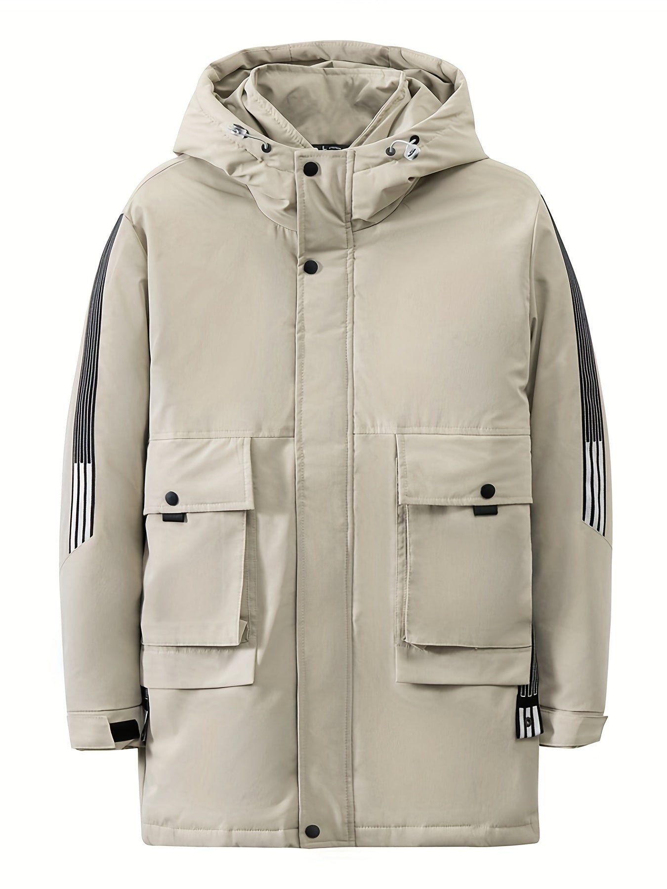 Men's Hooded Puffer Jacket Warm Winter Big Pockets Solid Coat