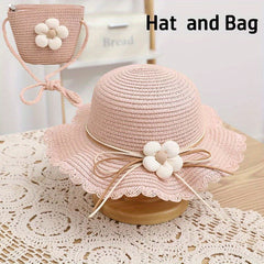 Ruffled Straw Hat & Crossbody Bag Set Girls Accessories