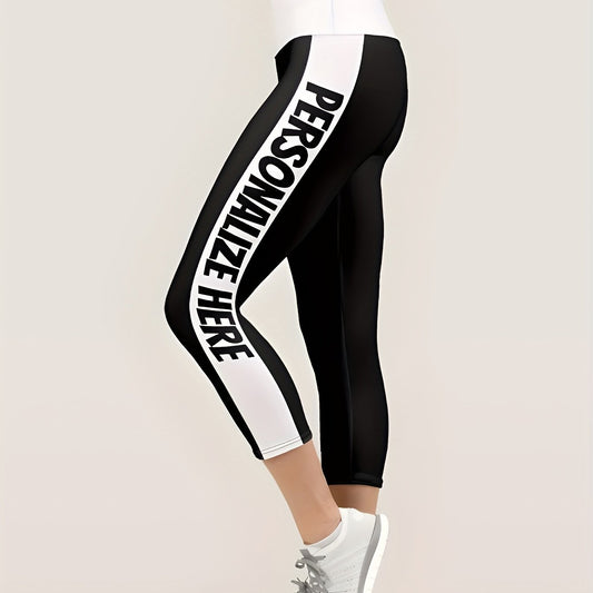 Pattern Block Crop Yoga Pants Fitness Sports Running Cropped Pants
