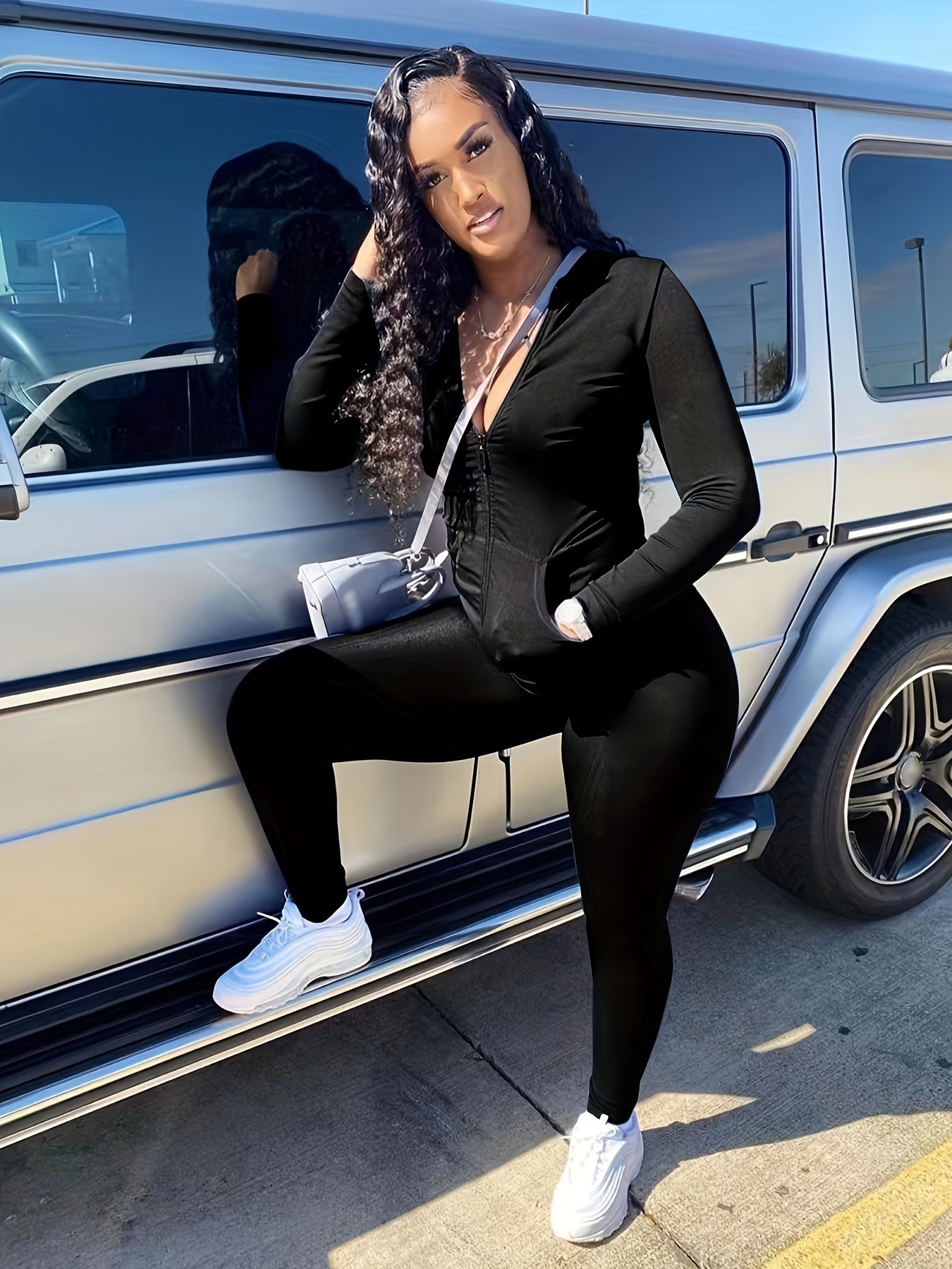 Women's Plus Solid Zipper Front Jacket & Leggings Set