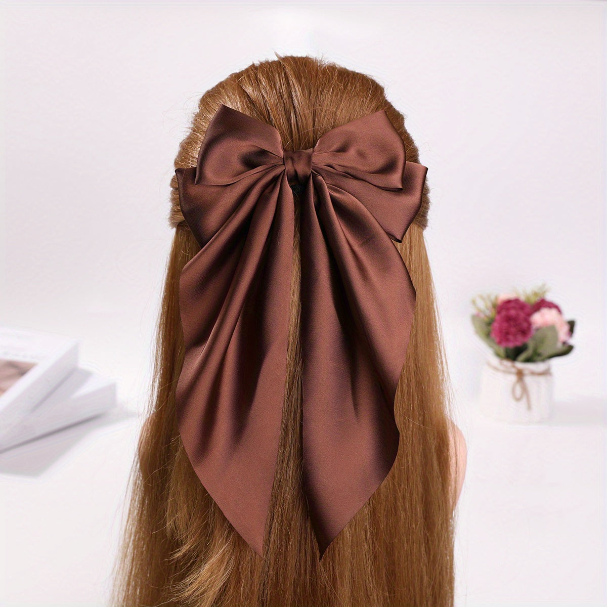 Satin Large Hair Bow Barrette Solid Hair Clip Ribbon Bow Hair Clip