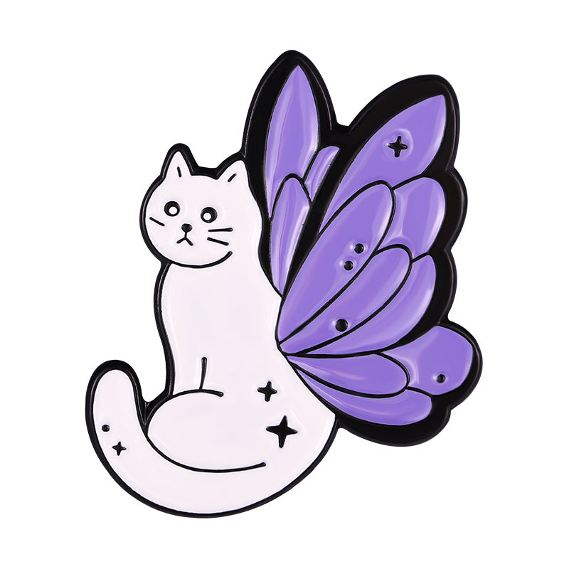 Enamel Butterfly Cat Brooch Women's Animal Pins Kitten Jewelry