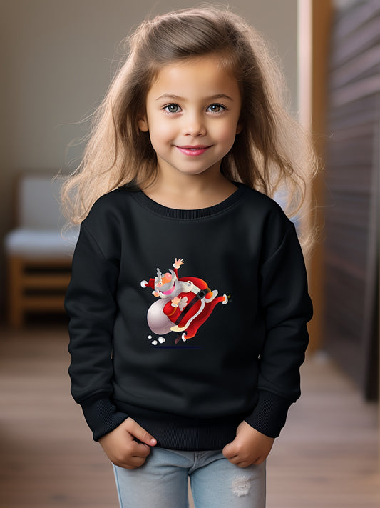 Christmas Santa Print Girls Pullover Sweatshirt Long Sleeve Crew Neck Tops