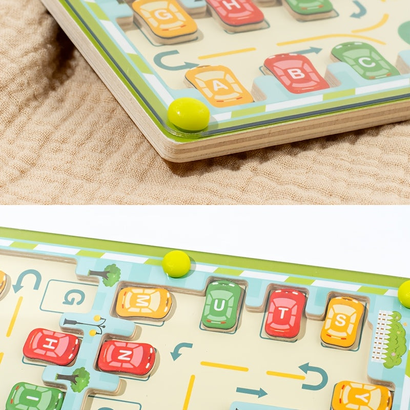 Wooden Magnetic Car Maze Game for Kids, Educational Toy with Magnets