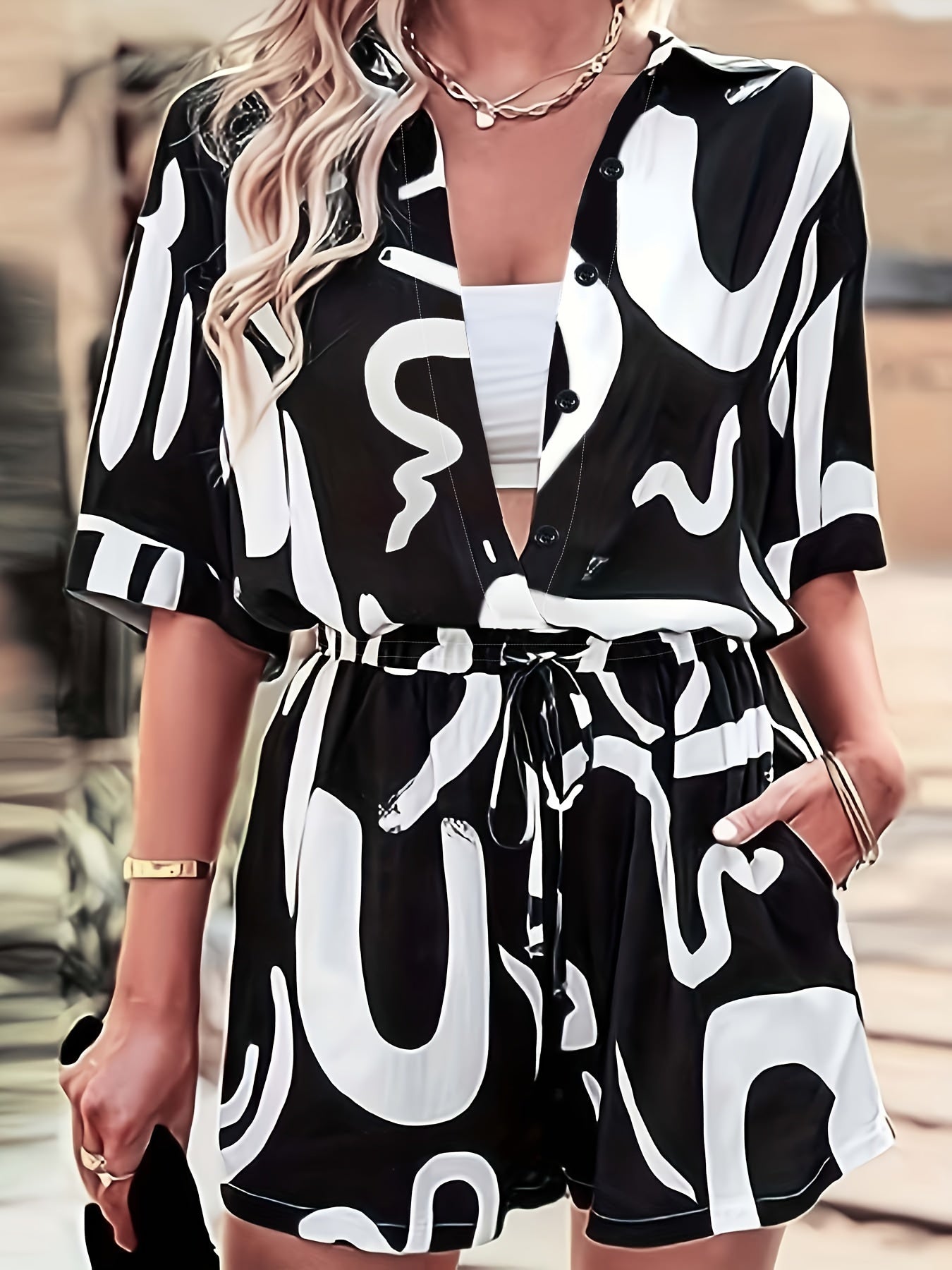 Abstract Print Two piece Set Top & Shorts