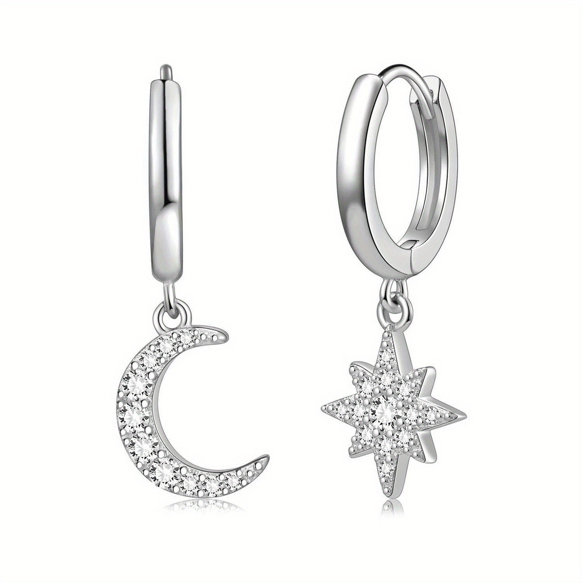 Star & Moon Drop Earrings, Golden Jewelry