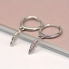 Silver Plated Feather Hoop Earrings for Women