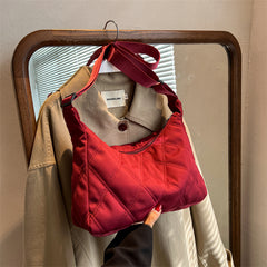 Women's Minimalist Hobo Bag with Quilted Detail and Zipper