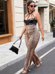 Women's Plus Leopard Print Flare Leg Pants