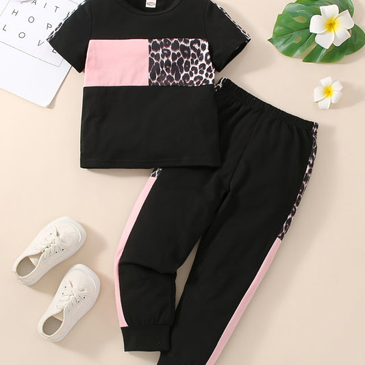 Girls Leopard Print T-shirt & Pants Set