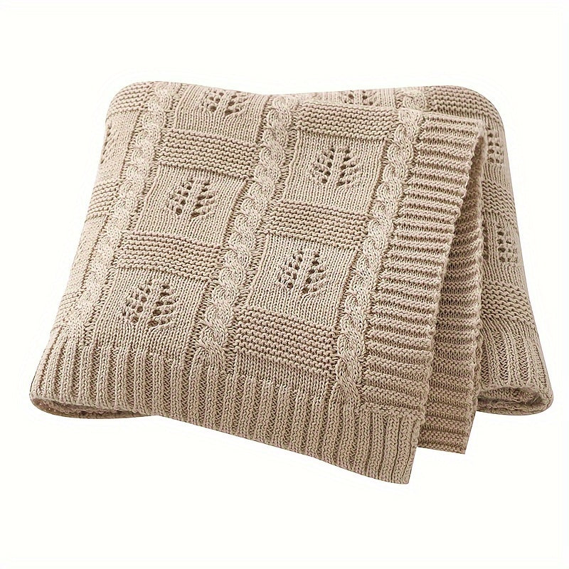 Cotton Knitted Baby Blanket Geometric Pattern Jacquard Weave Leaf Soft Bed Throw