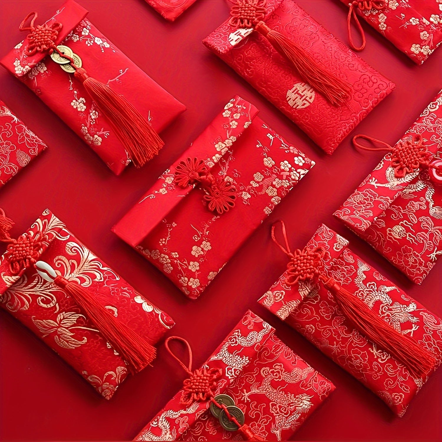 Chinese Knot Silk Red Envelopes Lucky Money Pockets For Spring Festival