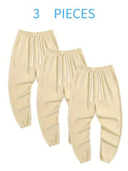 3 Pcs Men's Loose Casual Drawstring Joggers Set
