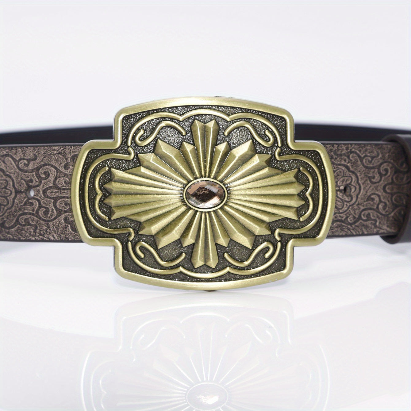 Floral Pattern Buckle Casual Belt for Men