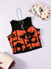 Y2K Human's Eyes Print Crop Tank Top