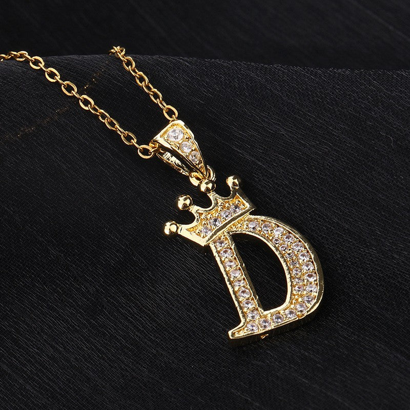 Zircon Inlaid Alphabet Necklace 18K Plated Clavicle Chain for Women