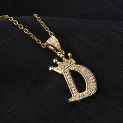Zircon Inlaid Alphabet Necklace 18K Plated Clavicle Chain for Women