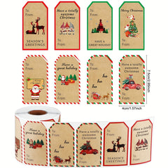 300pcs Christmas Holiday Stickers 8 Patterns Self-Adhesive Label Roll