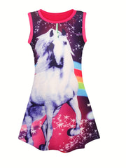 Toddler Girls Unicorn Graphic Tank Dress For Party