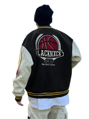 Vintage Embroidery Letter Varsity Jacket Men's Casual Block Button Up Jacket