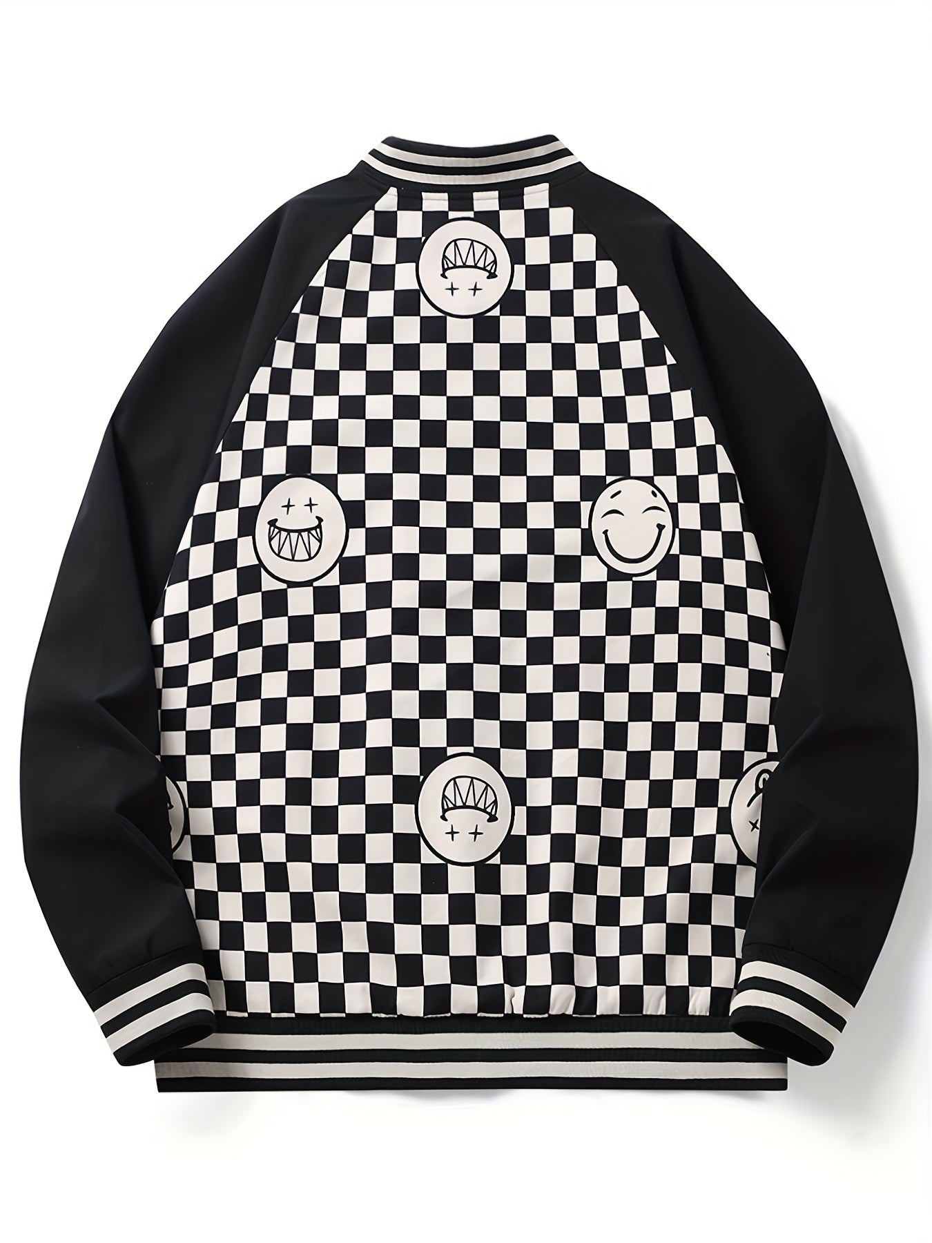 Smiling Face Plaid Jacket Men's Zip Up Coat