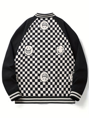 Smiling Face Plaid Jacket Men's Zip Up Coat