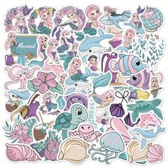 50pcs Mermaid Stickers Waterproof Vinyl Art for Water Bottles & Notebooks