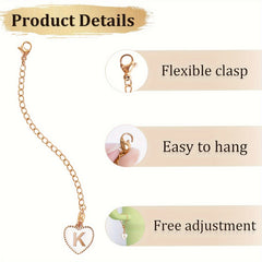 2pcs Initial Letter Cup Handle Charms Heart Shape Identification Pendants