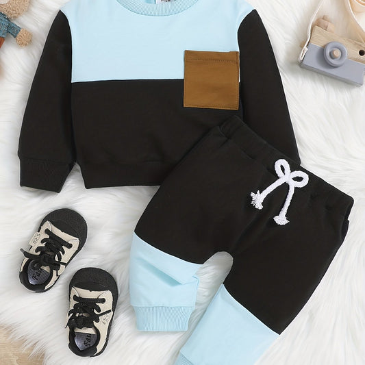 Baby Boys Block Long Sleeve Top Pants Set Fall Winter Outfit
