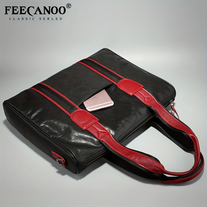 Men's Leather Briefcase Shoulder Bag for Travel Business