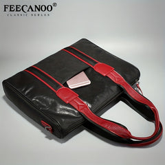 Men's Leather Briefcase Shoulder Bag for Travel Business