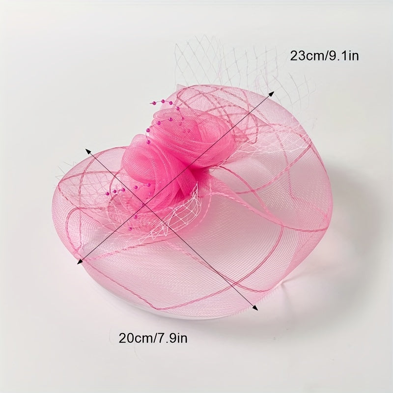 Pink Veil Head Piece Floral Hair Accessories With Clip