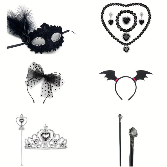 Gothic Cartoon Mask Bow Hairband Necklace Earrings Set