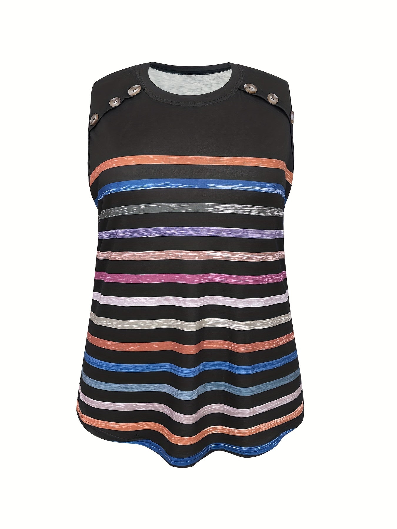  Stripe Print Round Neck Tank Top