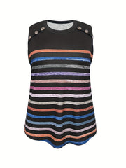  Stripe Print Round Neck Tank Top