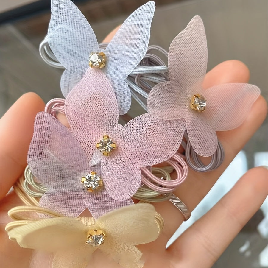 2pcs Organza Butterfly Hair Tie Faux Pearl Hair Rope Elastic Hair Accessories