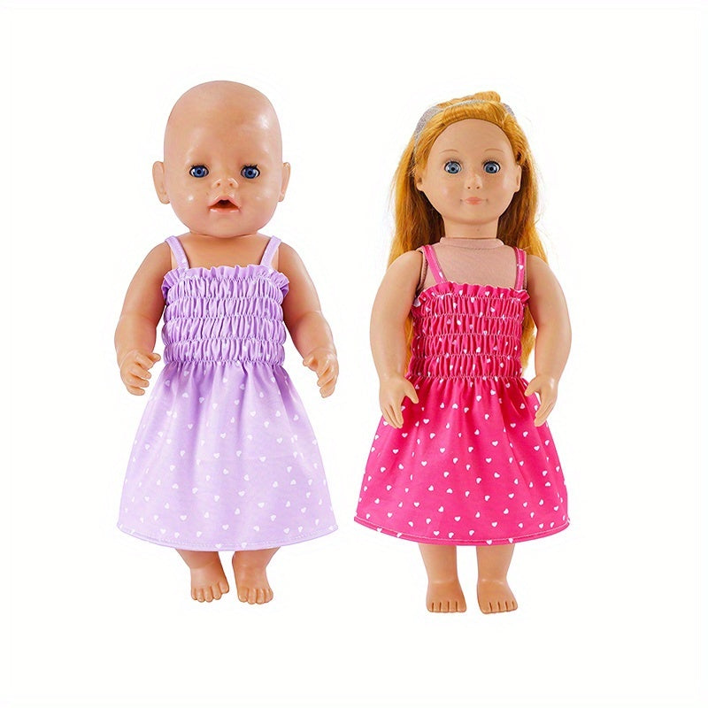 Set of 45 Inch Summer Doll Dresses in Purple and Pink Polka Dot Design with Ruff