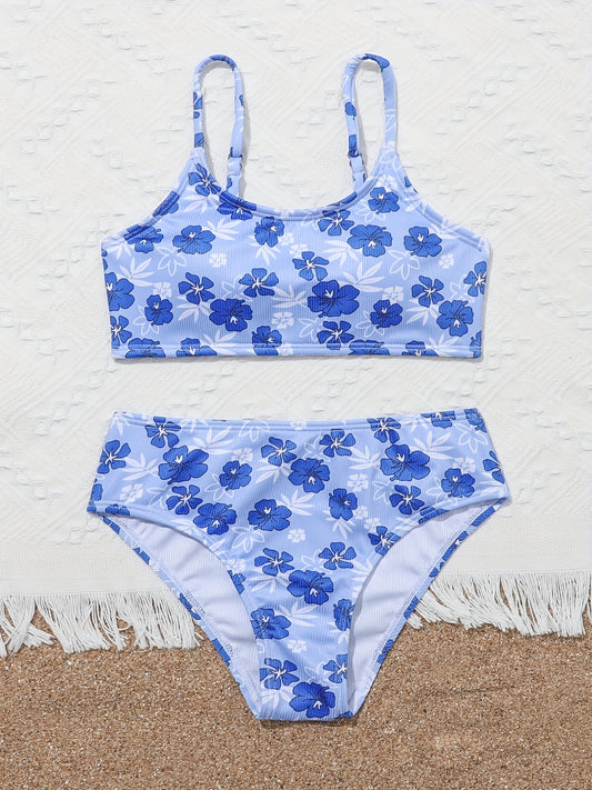 2pcs Girls Flower Top & Shorts Swimsuit Summer Clothes