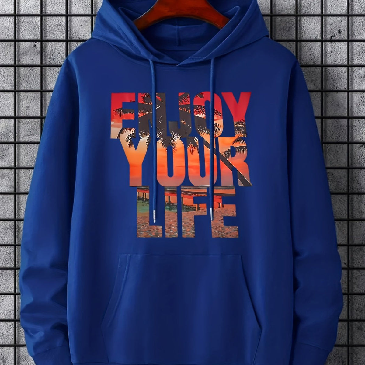 'Enjoy Your Life' Print Hoodie Men's Casual Pullover Hooded Sweatshirt