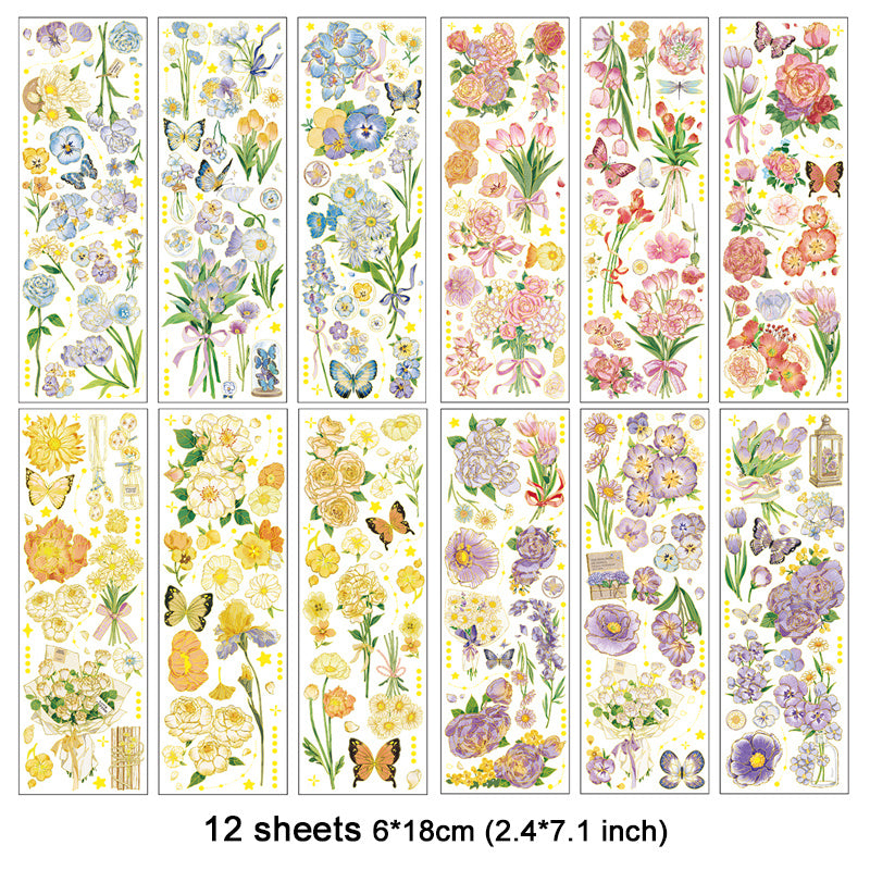 20pcs 'Dazzling Flowers' Waterproof Stickers Scrapbooking Journaling Planner