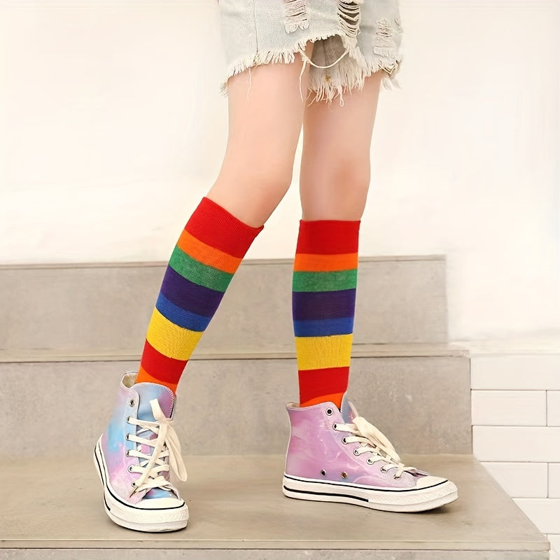 Rainbow Candy Striped Knee Socks for Kids 3-8yrs