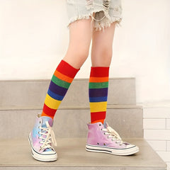 Rainbow Candy Striped Knee Socks for Kids 3-8yrs