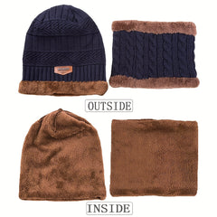 Warm Knit Beanie Hat & Scarf Set with Wool Lining for Men and Women
